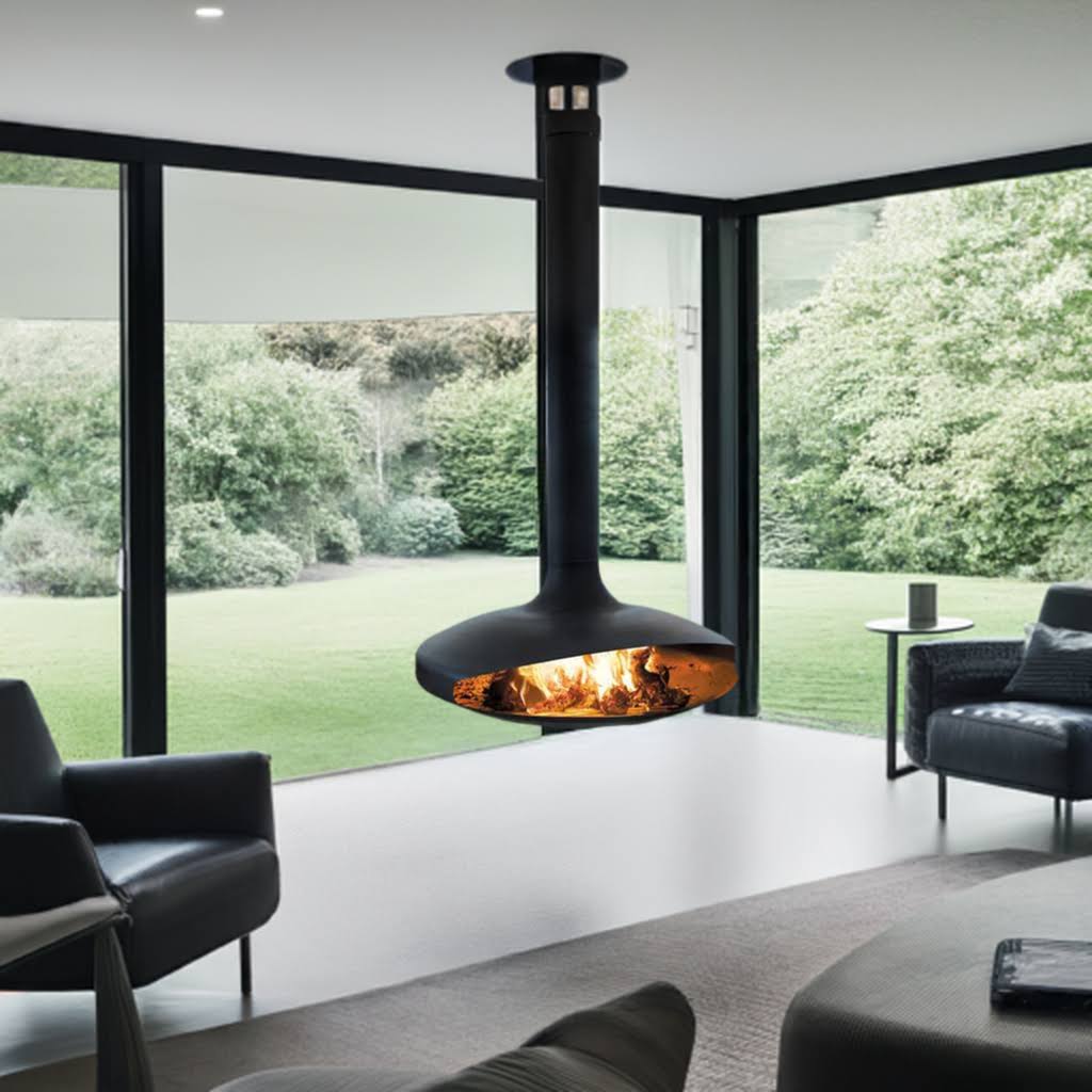 "Float" Modern MCM Suspended/Floating fireplace